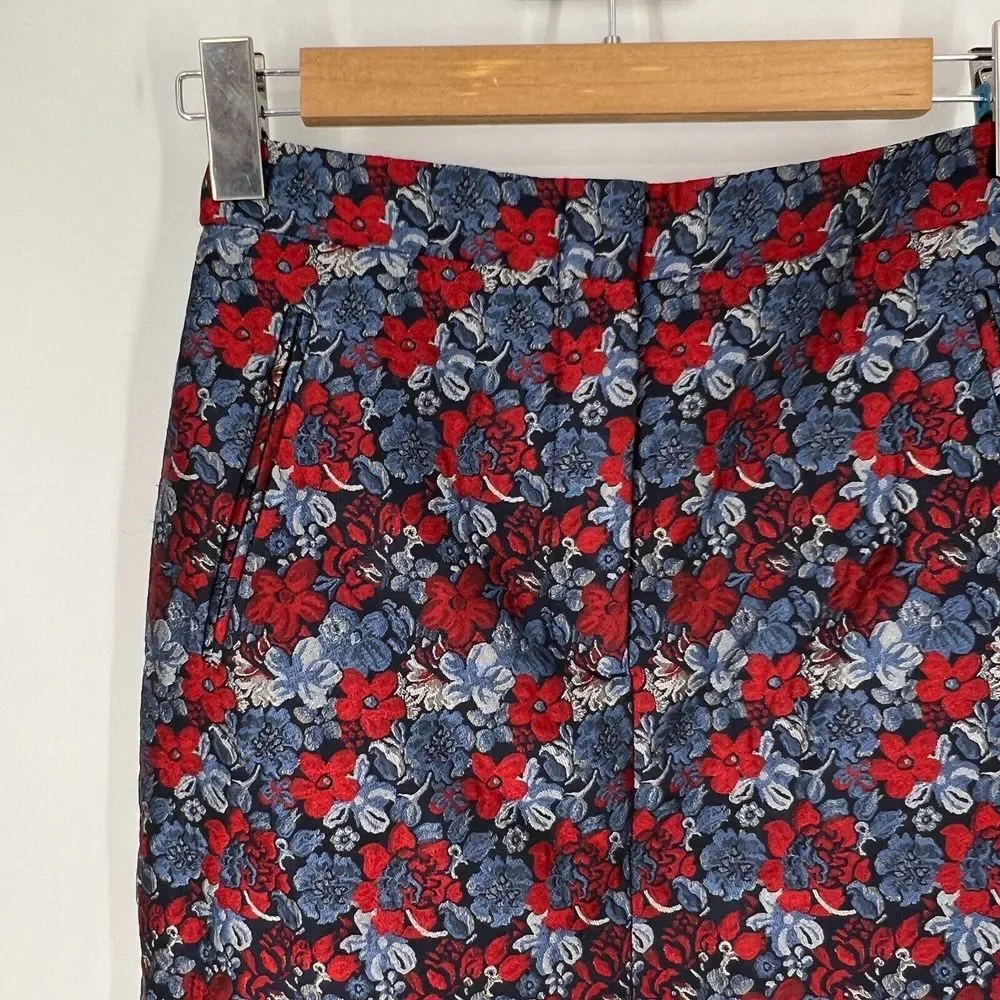 BCBGMAXAZRIA Liya Jacquard Pencil‎ Skirt Size XXS Floral Knee Length Front Slit